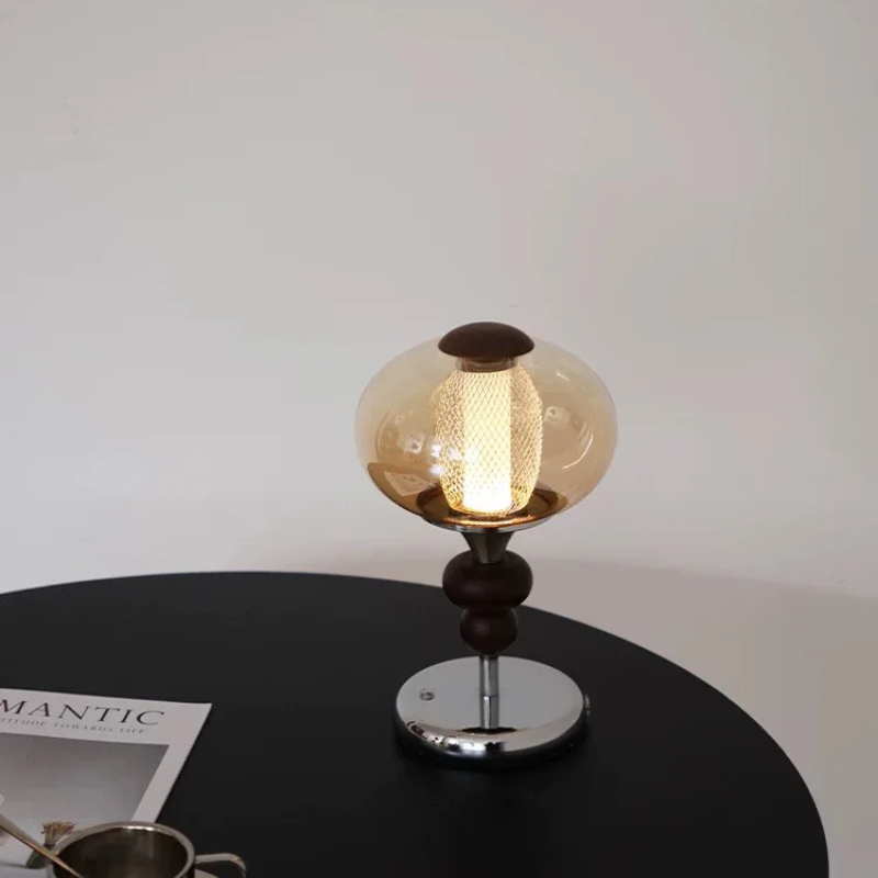 Type-C Rechargeable Touch Switch Solid Wood Table Lamp