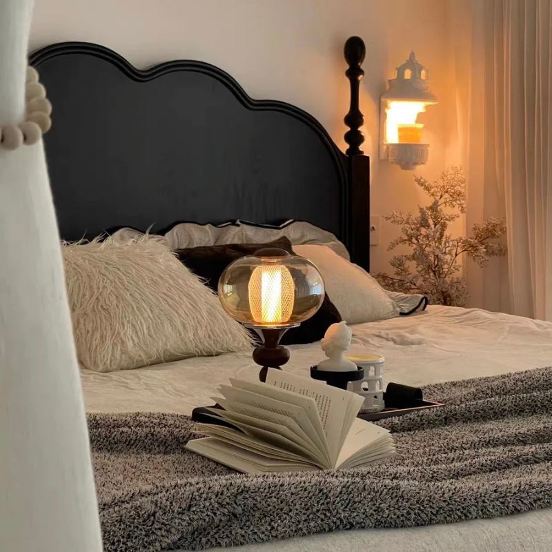 Type-C Rechargeable Touch Switch Solid Wood Table Lamp