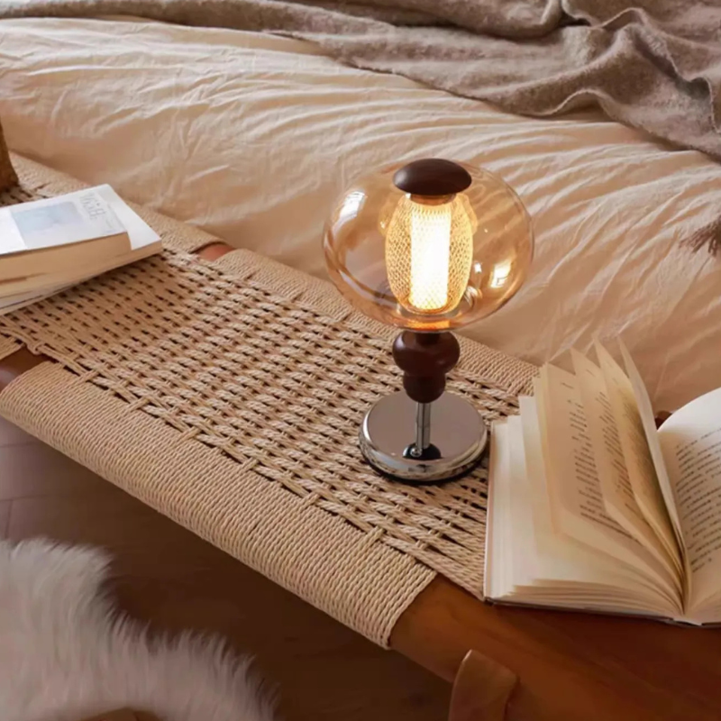 Type-C Rechargeable Touch Switch Solid Wood Table Lamp