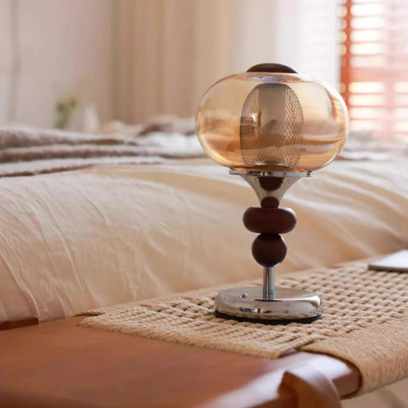 Type-C Rechargeable Touch Switch Solid Wood Table Lamp