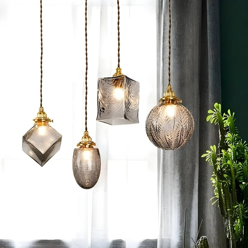 Japanese Vintage Brass Glass Chandelier