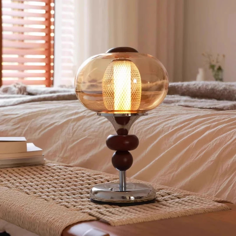 Type-C Rechargeable Touch Switch Solid Wood Table Lamp