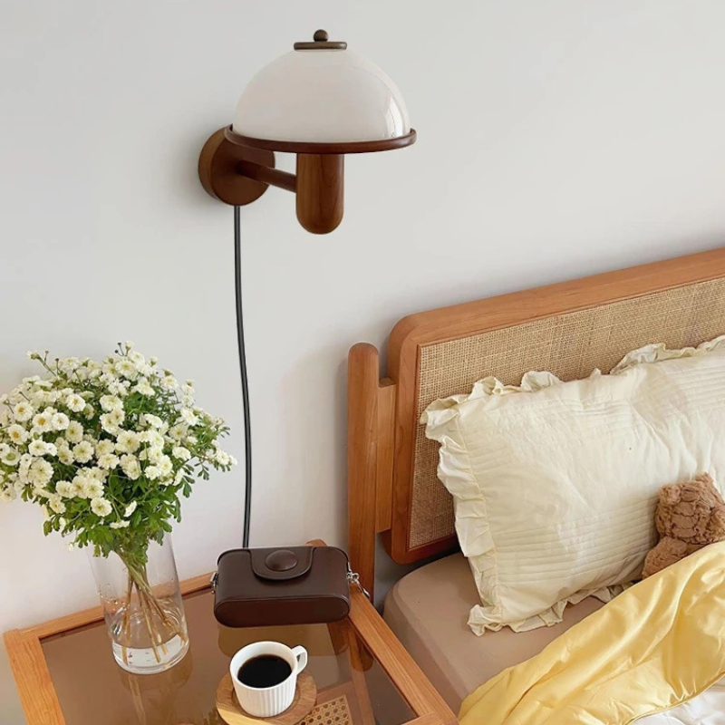 Solid Wood & Glass Wall Lamp