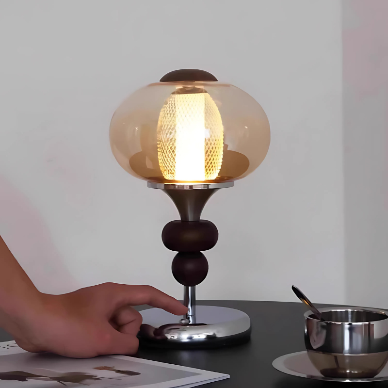 Type-C Rechargeable Touch Switch Solid Wood Table Lamp