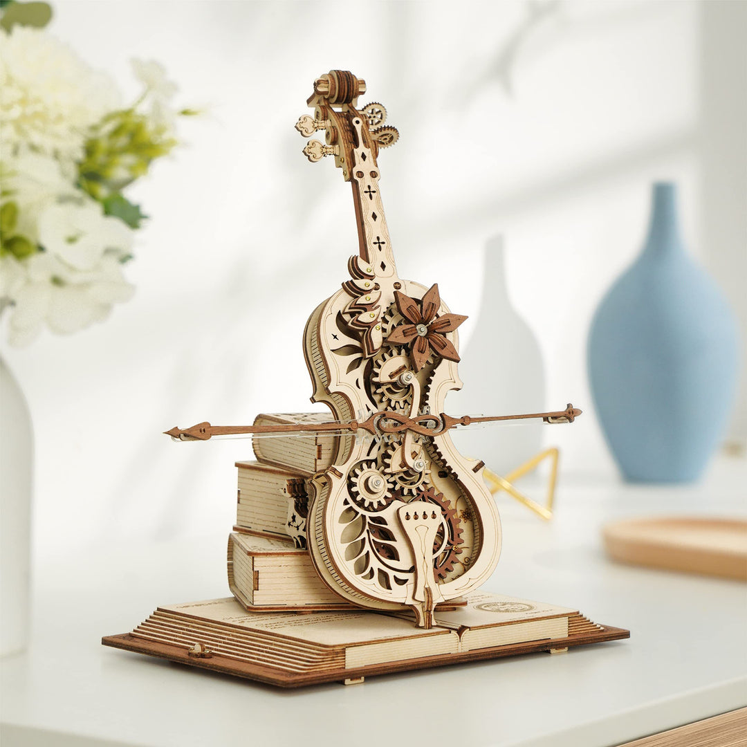 Cello Mechanical Music Box Moveable 3D Wooden Puzzle