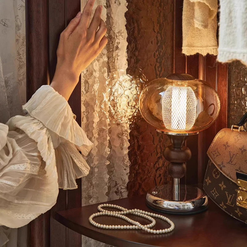 Type-C Rechargeable Touch Switch Solid Wood Table Lamp