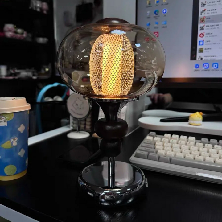Type-C Rechargeable Touch Switch Solid Wood Table Lamp
