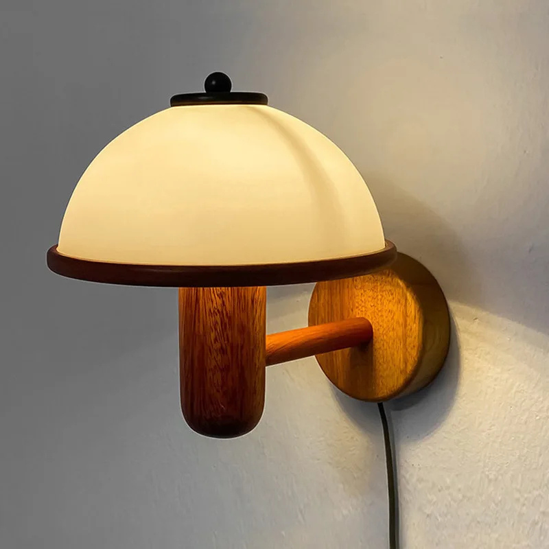 Solid Wood & Glass Wall Lamp
