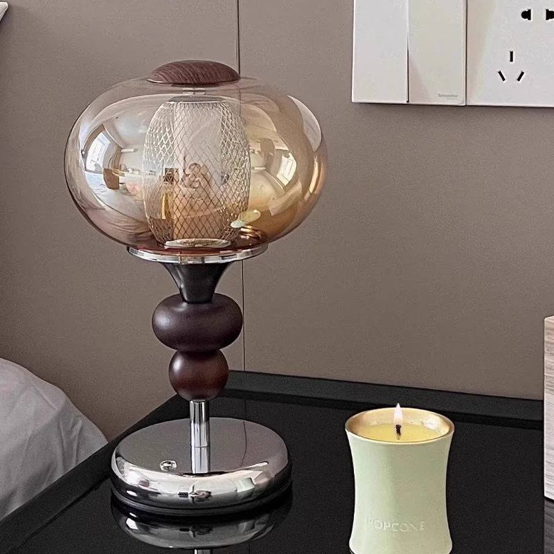 Type-C Rechargeable Touch Switch Solid Wood Table Lamp