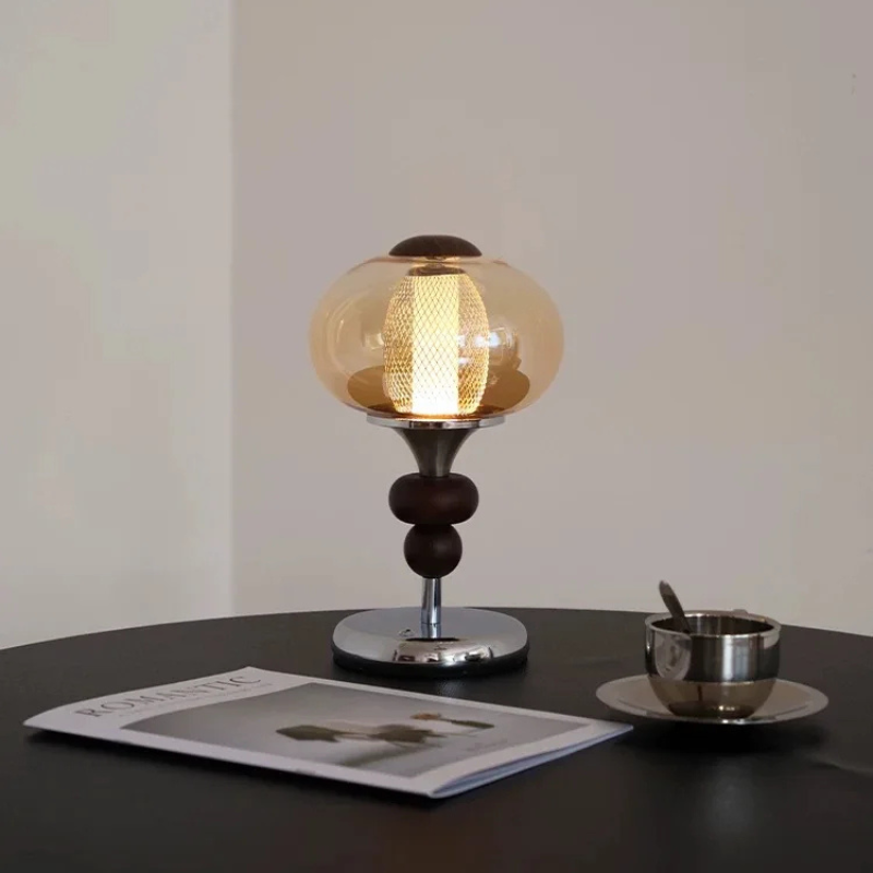 Type-C Rechargeable Touch Switch Solid Wood Table Lamp