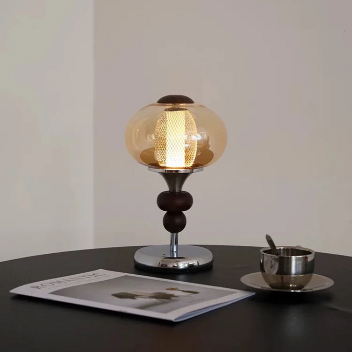 Type-C Rechargeable Touch Switch Solid Wood Table Lamp