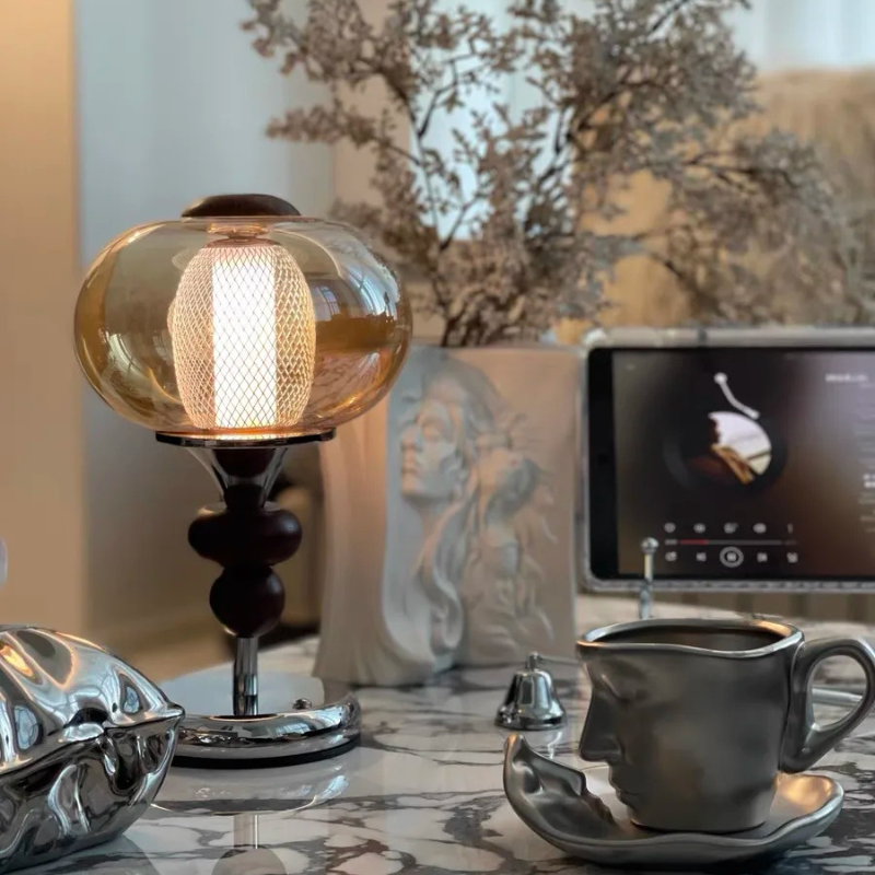 Type-C Rechargeable Touch Switch Solid Wood Table Lamp