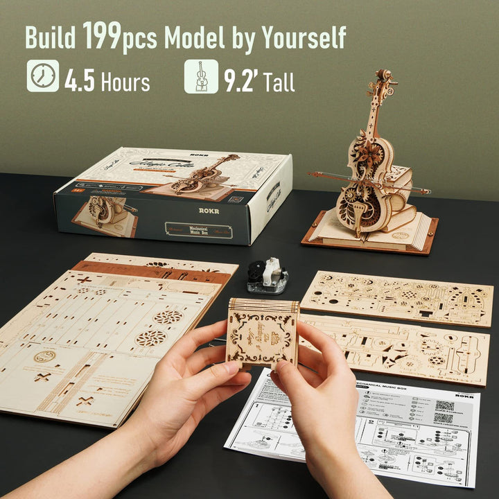 Cello Mechanical Music Box Moveable 3D Wooden Puzzle