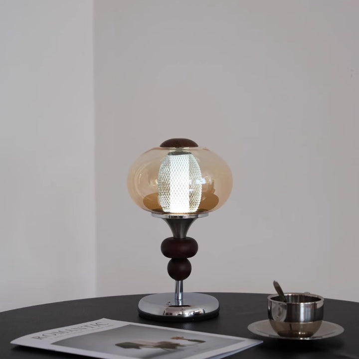 Zhonggu Solid Wood Palace Table Lamp Rechargeable Touch Switch