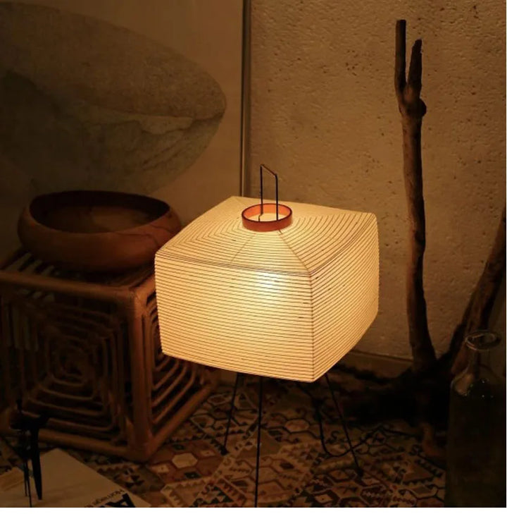 Tripod Style Rice Paper Wabi-Sabi Floor Lamp