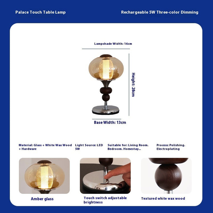 Zhonggu Solid Wood Palace Table Lamp Rechargeable Touch Switch