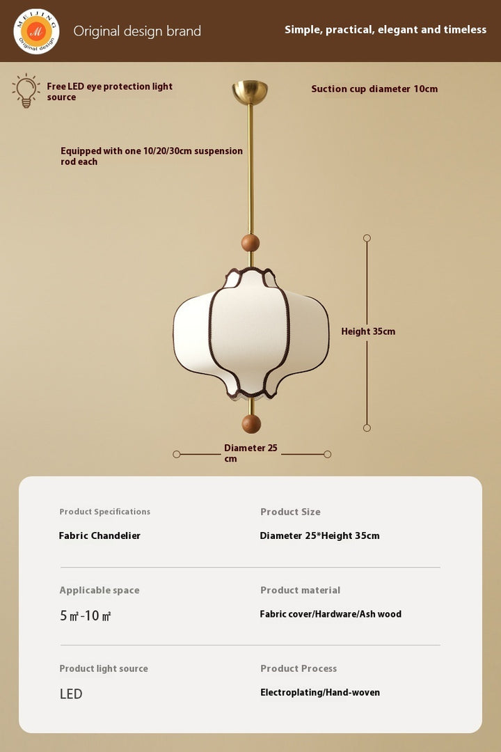 Retro Style French Style Bedroom Fabric Craft Chandelier Mid-ancient Simple Nanyang Solid Wood Romantic Room Main Lamps
