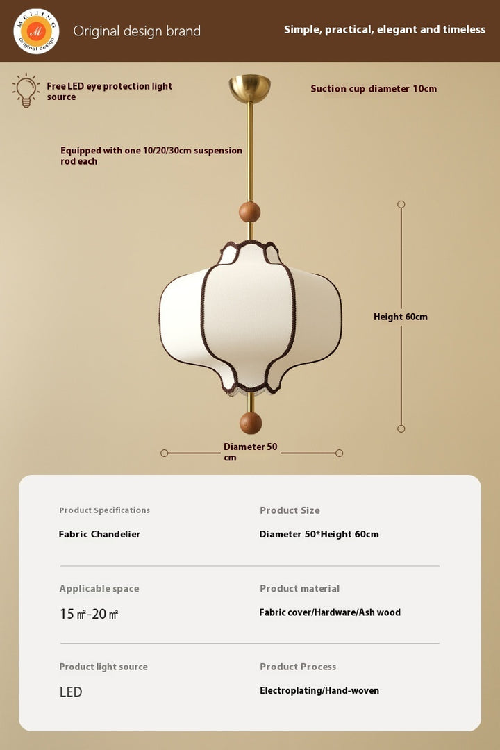 Retro Style French Style Bedroom Fabric Craft Chandelier Mid-ancient Simple Nanyang Solid Wood Romantic Room Main Lamps
